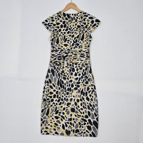 Kay Unger Womens 4 Silk Abstract Animal Print Yellow Gray Black Faux Wrap Dress - Picture 5 of 16